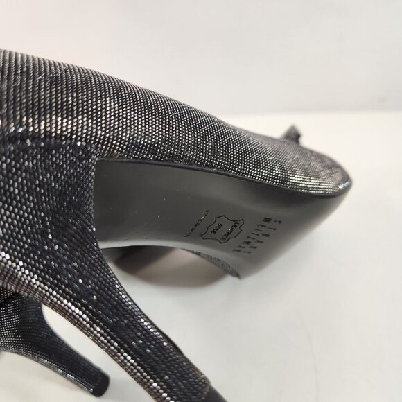 Stuart Weitzman Knot Open Toe Heels Womens 7 Nero Nocturn Black Shimmer Spain - Picture 8 of 12